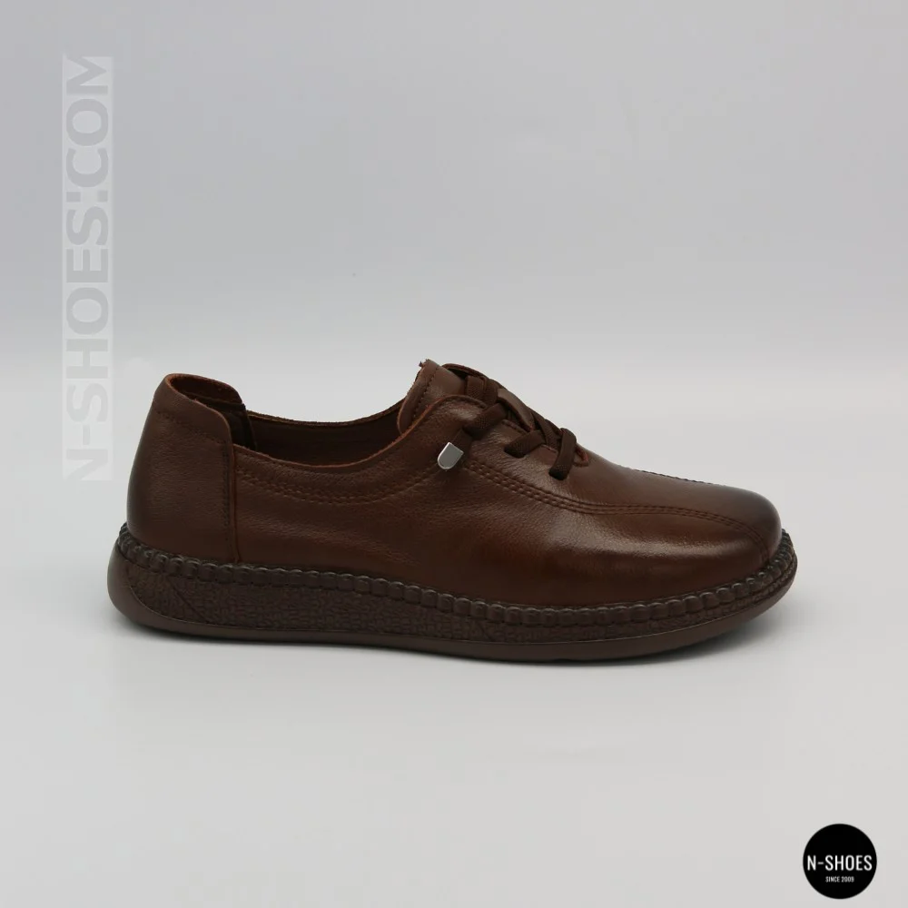 Women's Brown Leather Moccasin-Sneakers Allsy 207744 q1-01-3 6171