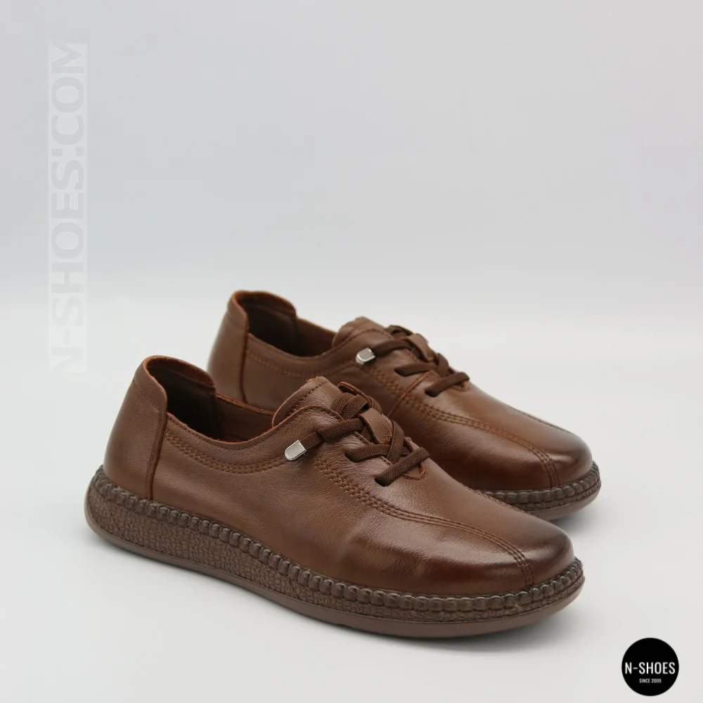 Women's Brown Leather Moccasin-Sneakers Allsy 207744 q1-01-3 6171