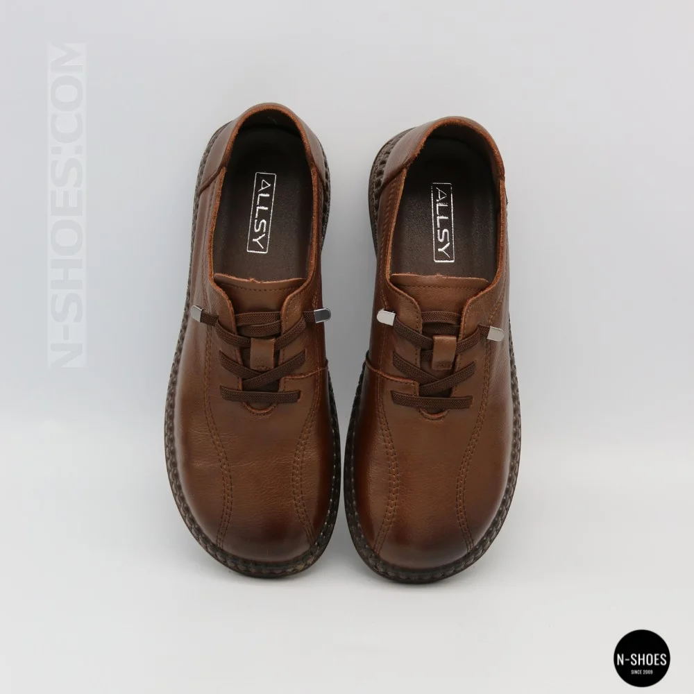 Women's Brown Leather Moccasin-Sneakers Allsy 207744 q1-01-3 6171