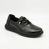 Женские комфортные кожаные черные кеды-мокасины Allsy 207743 q1-01-2 Black 6172 демисезонные на резиновых шнурках в стиле Rieker