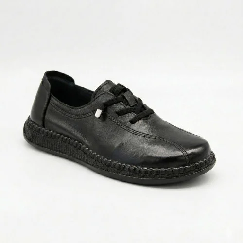 Жіночі комфортні шкіряні чорні кеди-мокасини Allsy 207743 q1-01-2 Black 6172 демісезонні на гумових шнурках у стилі Rieker