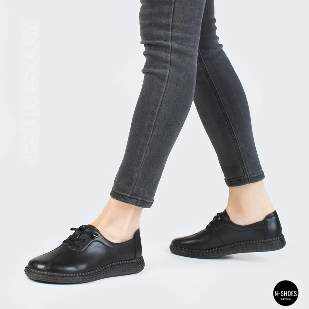 Women's Black Leather Moccasin Sneakers Allsy 207743 q1-01-2 Black 6172