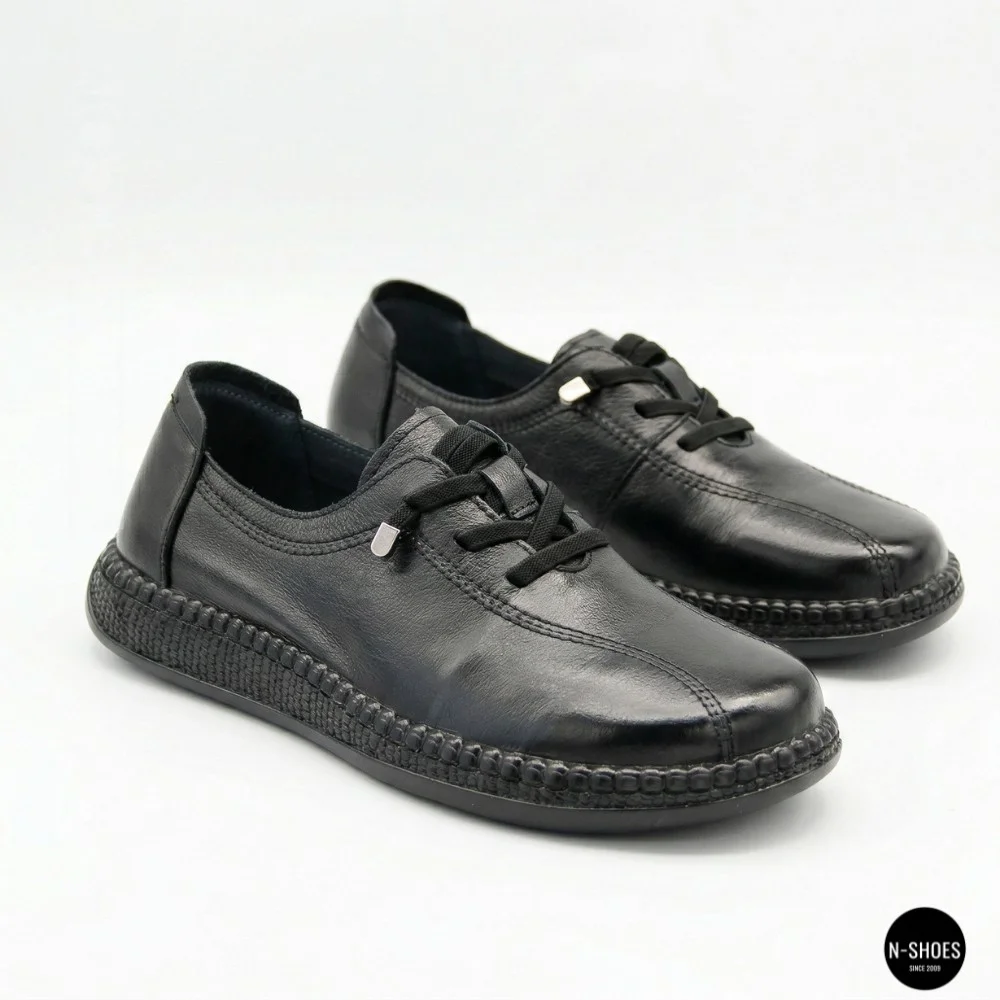 Women's Black Leather Moccasin Sneakers Allsy 207743 q1-01-2 Black 6172