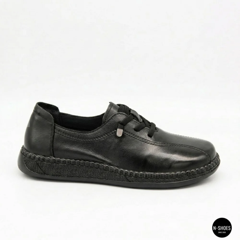 Women's Black Leather Moccasin Sneakers Allsy 207743 q1-01-2 Black 6172