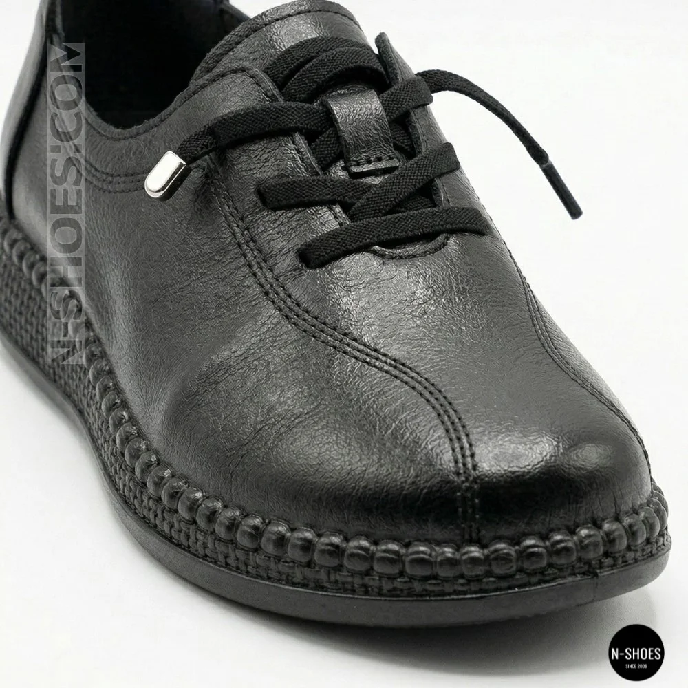 Women's Black Leather Moccasin Sneakers Allsy 207743 q1-01-2 Black 6172