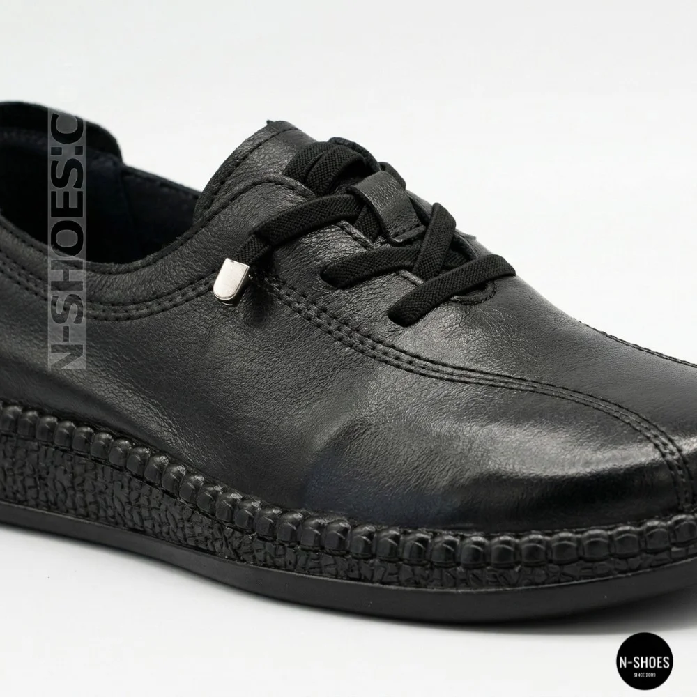 Women's Black Leather Moccasin Sneakers Allsy 207743 q1-01-2 Black 6172