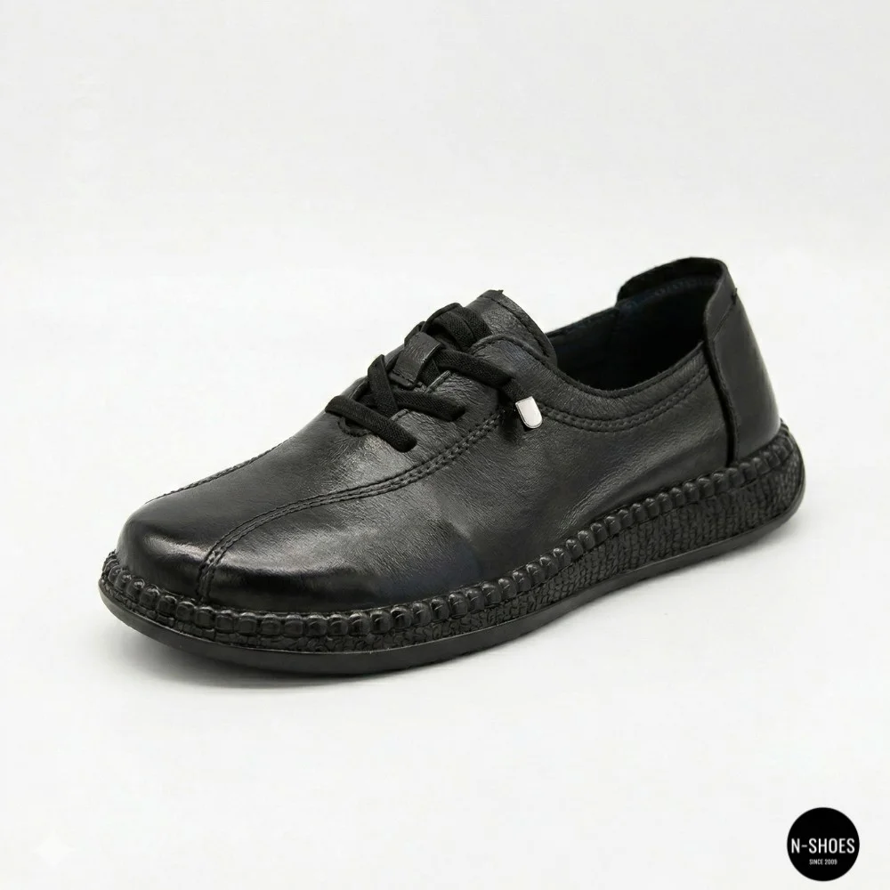 Women's Black Leather Moccasin Sneakers Allsy 207743 q1-01-2 Black 6172