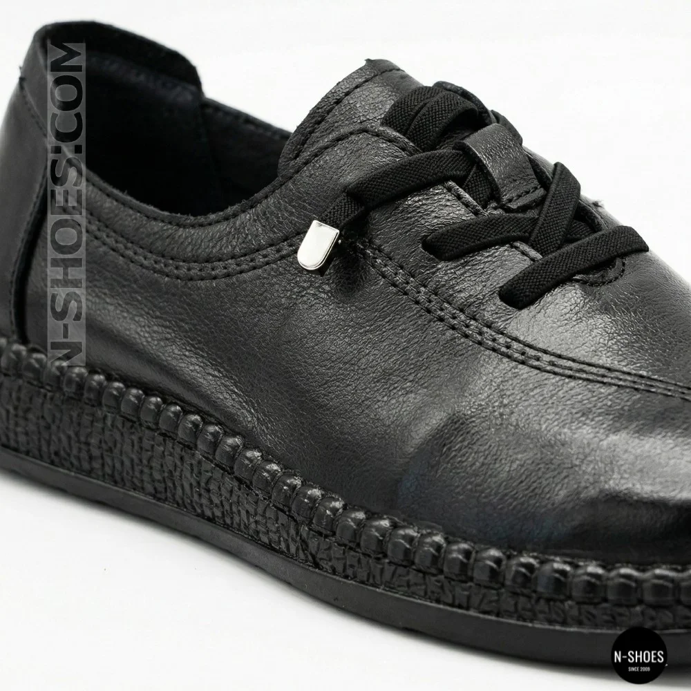 Women's Black Leather Moccasin Sneakers Allsy 207743 q1-01-2 Black 6172