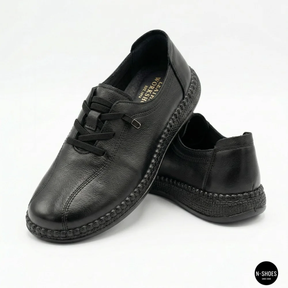 Women's Black Leather Moccasin Sneakers Allsy 207743 q1-01-2 Black 6172