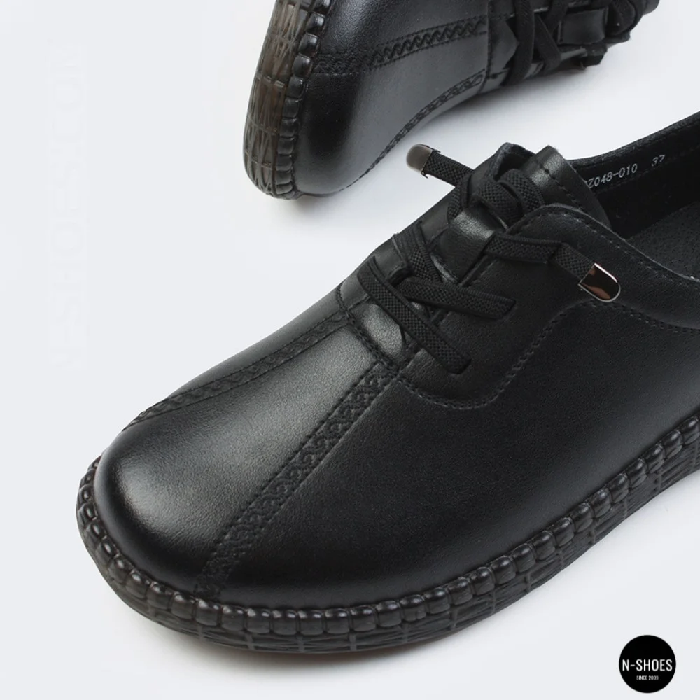 Women's Black Leather Moccasin Sneakers Allsy 207743 q1-01-2 Black 6172