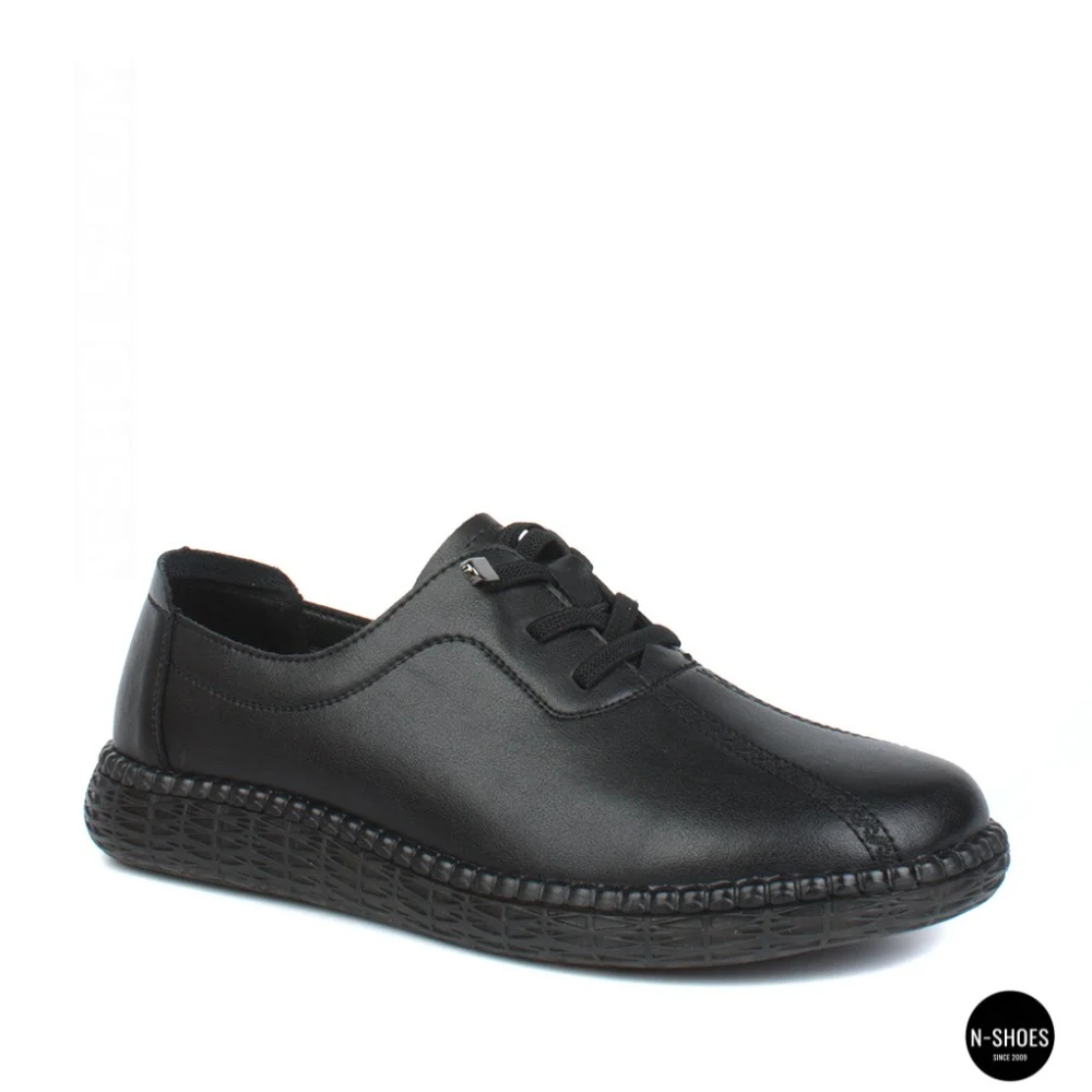 Women's Black Leather Moccasin Sneakers Allsy 207743 q1-01-2 Black 6172