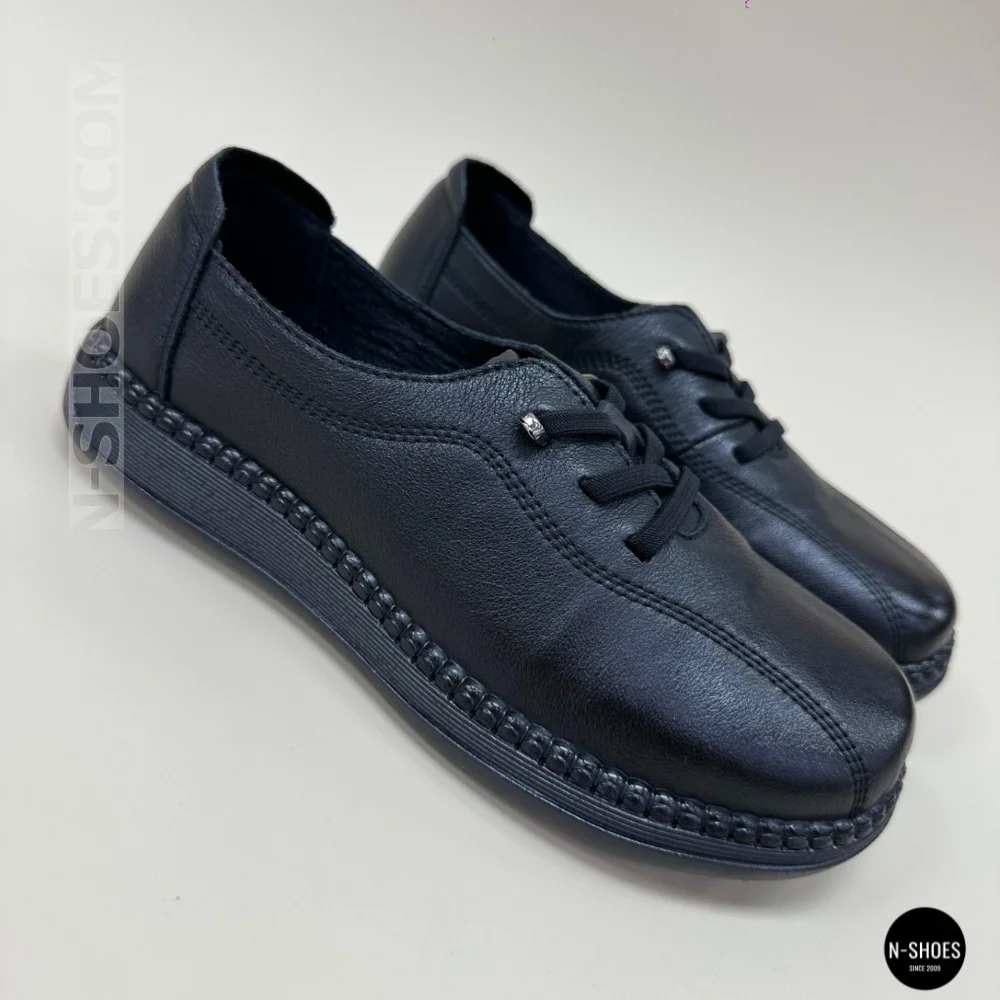 Women's Black Leather Moccasin Sneakers Allsy 207743 q1-01-2 Black 6172