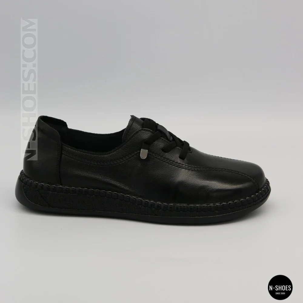 Women's Black Leather Moccasin Sneakers Allsy 207743 q1-01-2 Black 6172