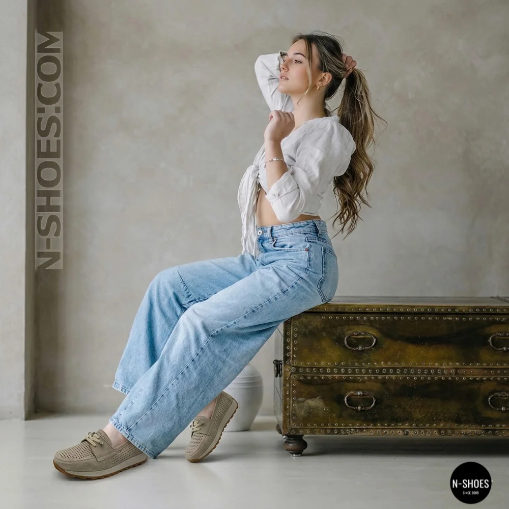 Жіночі замшеві лофери-мокасини Allsy 208203-l5-056912-22 Lonza beige 6184