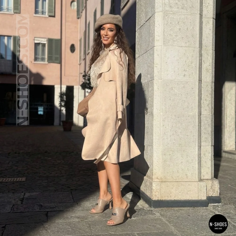 Lirio Beige Leather Mules with French Heels