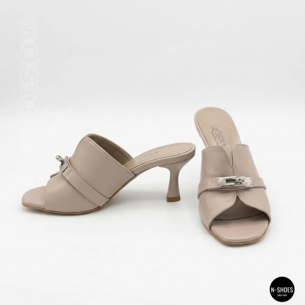 Lirio Beige Leather Mules with French Heels