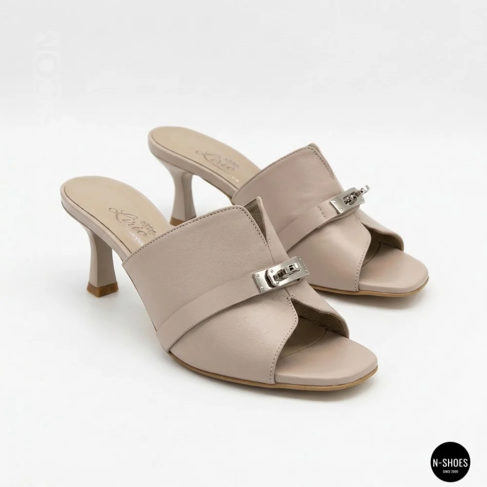 Lirio Beige Leather Mules with French Heels