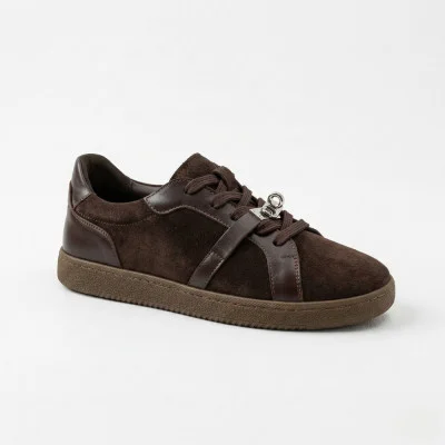 Women's suede sneakers Romax Comfort 2525-10v 6188 premium natural suede in dark chocolate color anatomical insole and metal decor in the style of Karl Lagerfeld