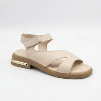 Жіночі босоніжки на низькому ходу LaPya Trend 096 m-198 94 6190 у бежевому кольорі натуральна шкіра від турецього виробника в стилі Quiet Luxury