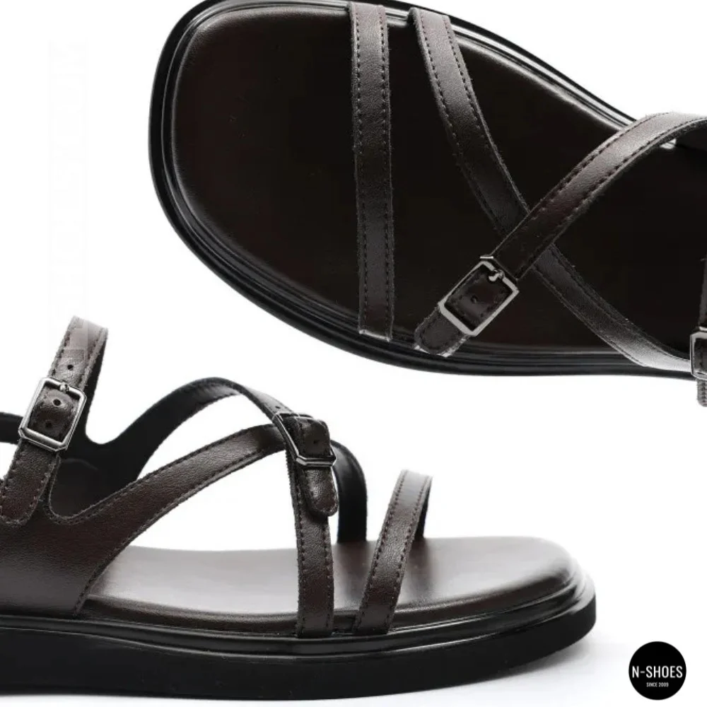 Elegant Chocolate Leather Sandals Allsy 209315