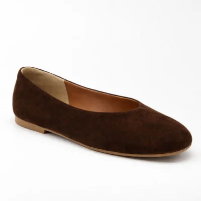 Женские коричневые замшевые балетки Allsy 2029236 Lonza 212420 25z54d2612-2 brown 6204 з анатомічних мисом в стиле Dune London