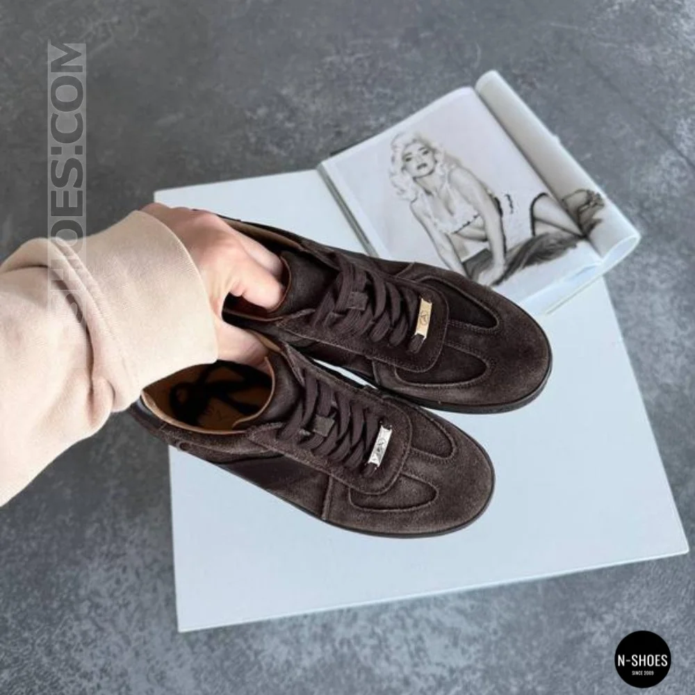 Жіночі коричневі замшеві кеди Allsy 210785 Lonza 212648 Alfi Brown 9227-30-500 brown 6210 у стилі Maison Margiela