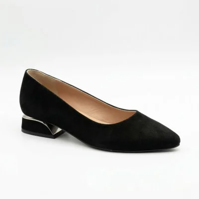 Women's black suede pumps with a small, stable heel Lapya Trend 177 266 22 6216 in the style of Ron Elexia Onyx