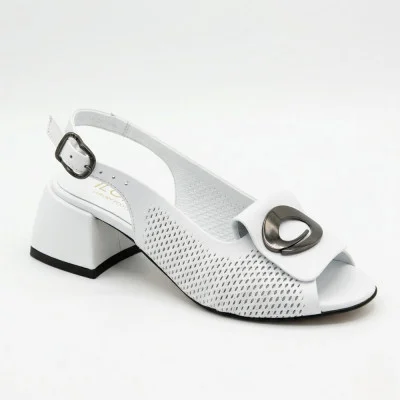 Women's white sandals with a stable heel Ilona 256-457 6217 with perforation Sergio Rossi