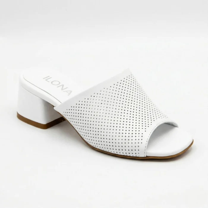 Women's White Perforated Heeled Sabots Ilona 76-453 6218