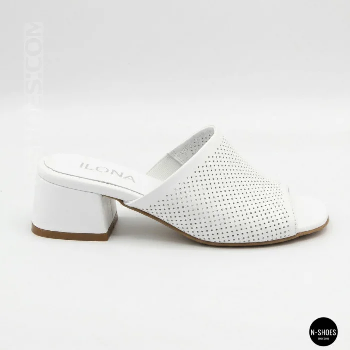 Women's White Perforated Heeled Sabots Ilona 76-453 6218