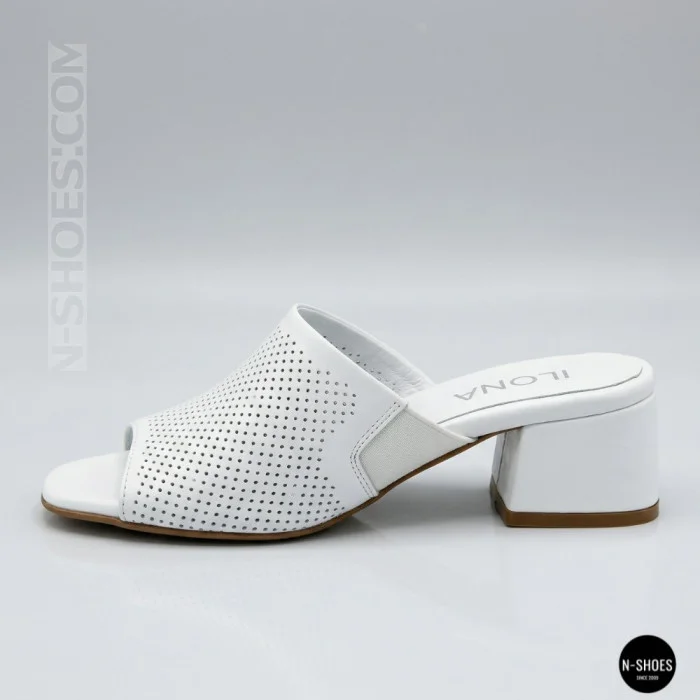 Women's White Perforated Heeled Sabots Ilona 76-453 6218