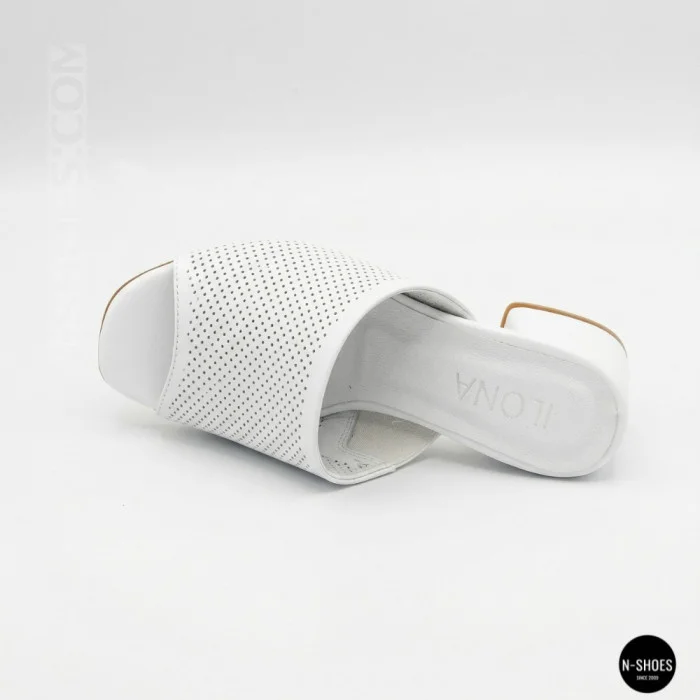 Women's White Perforated Heeled Sabots Ilona 76-453 6218