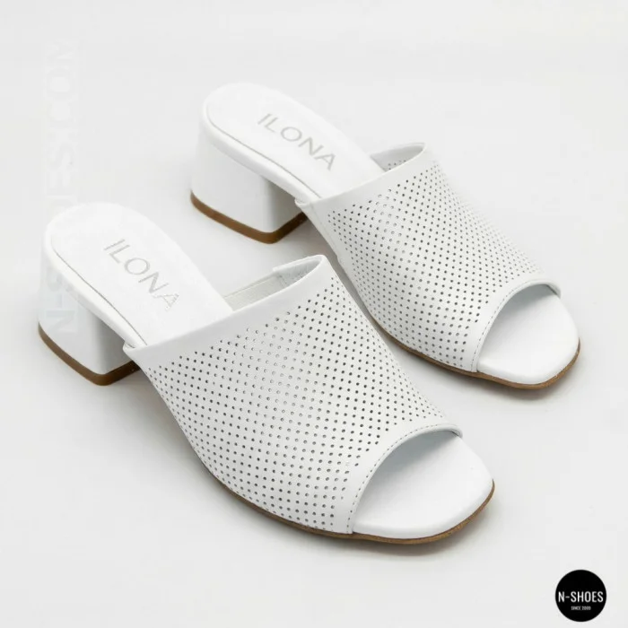 Women's White Perforated Heeled Sabots Ilona 76-453 6218