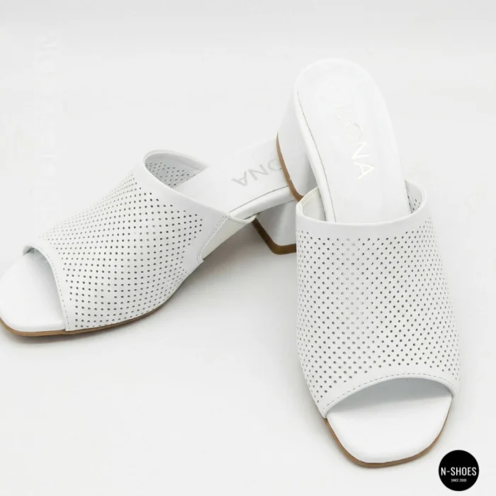 Women's White Perforated Heeled Sabots Ilona 76-453 6218