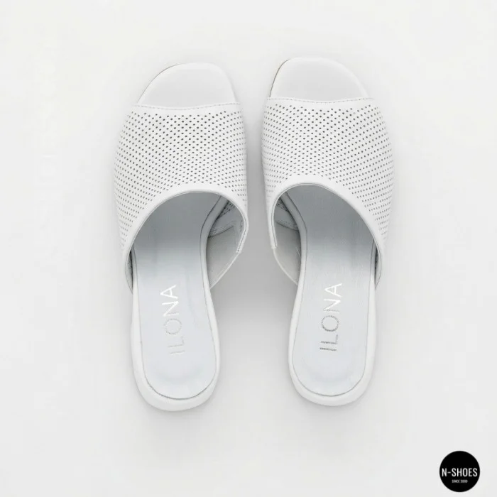 Women's White Perforated Heeled Sabots Ilona 76-453 6218