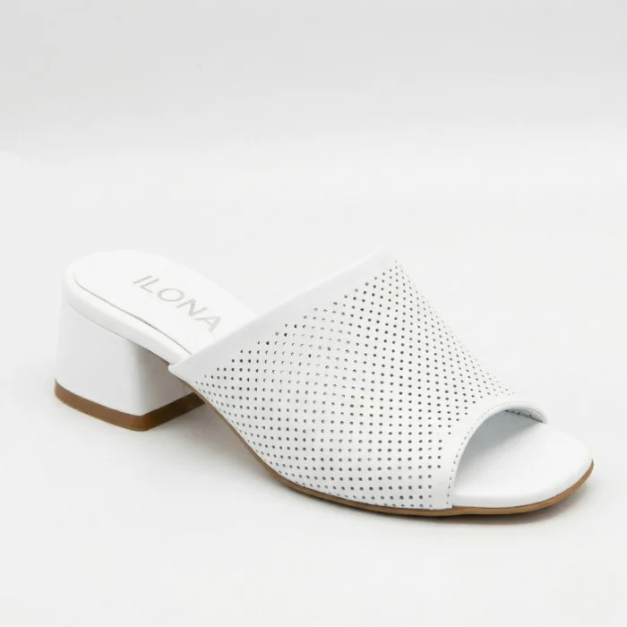 Women's White Perforated Heeled Sabots Ilona 76-453 6218
