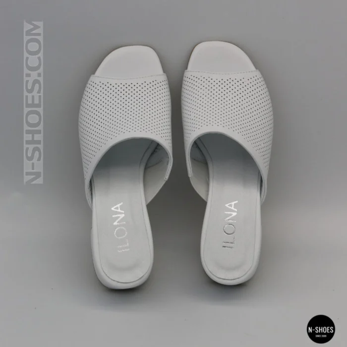 Women's White Perforated Heeled Sabots Ilona 76-453 6218