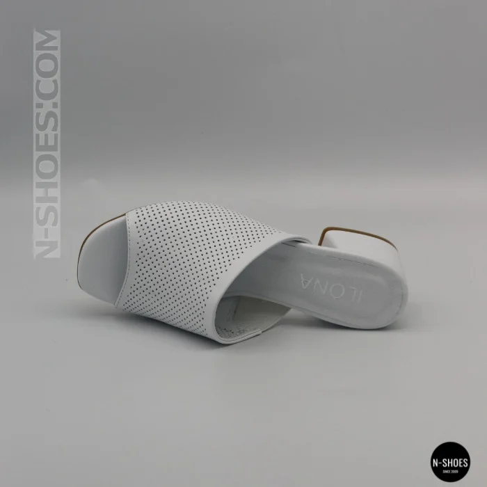 Women's White Perforated Heeled Sabots Ilona 76-453 6218