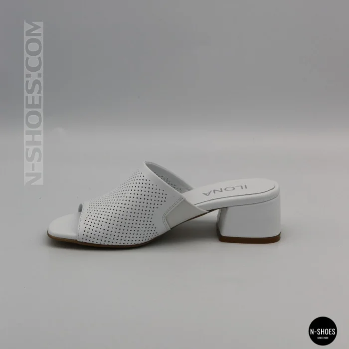Women's White Perforated Heeled Sabots Ilona 76-453 6218