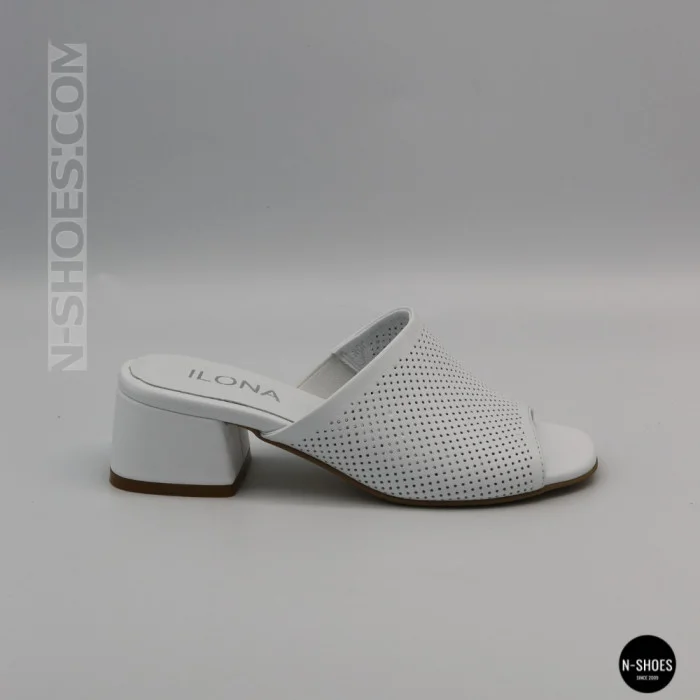 Women's White Perforated Heeled Sabots Ilona 76-453 6218