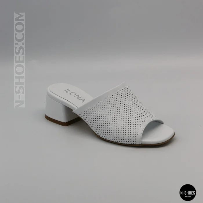 Women's White Perforated Heeled Sabots Ilona 76-453 6218