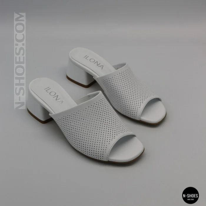 Women's White Perforated Heeled Sabots Ilona 76-453 6218