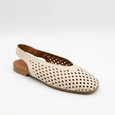 Women's beige sandals Lapya Trend 211811 bej deri 6231 made of genuine leather with perforations and a closed toe for wide feet from a Turkish manufacturer