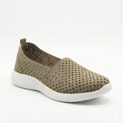Women's beige comfortable slip-ons Grunberg 157558-10-03 beige 6240 with perforation