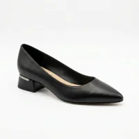 Жіночі чорні туфлі човники на стійкому підборі Anna Lucci 208563 jq37-1b black 6242 з натуральної шкіри