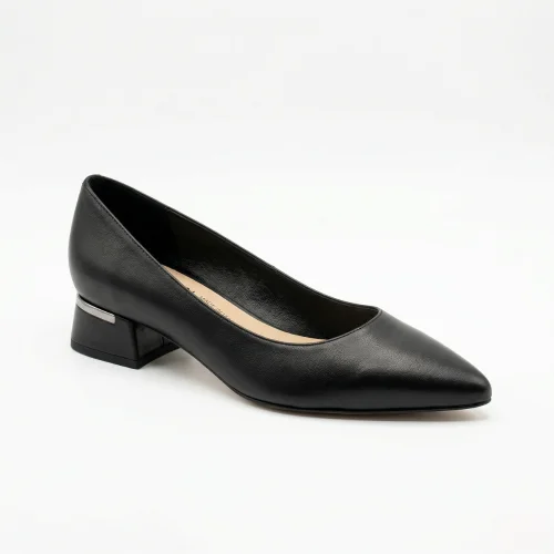 Жіночі чорні туфлі човники на стійкому підборі Anna Lucci 208563 jq37-1b black 6242 з натуральної шкіри