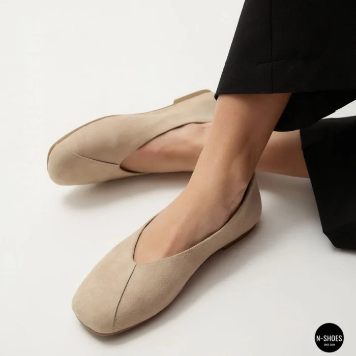 Женские бежевые балетки из натуральной замши Allsy 209237 Lonza 212419 Mavis Beige 6257