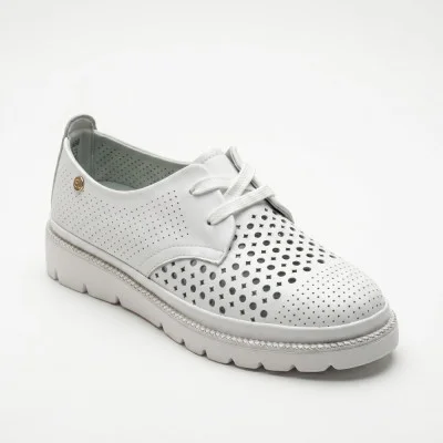 White women's moccasin shoes Allsy 208184 L2-7552-1 Lonza WHITE 6258 made of genuine leather with perforation