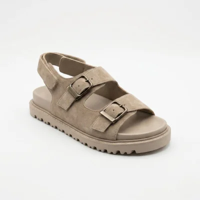 Women's beige sports sandals Allsy 209749 22023k33-1 khaki 6267 made of genuine leather on a platform with Velcro