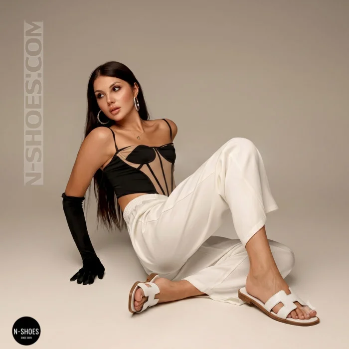 Білі шкіряні шльопанці HERMES Oran 212827 Lonza 212609 94404304-1 l 6270 в стилі тихої розкоші
